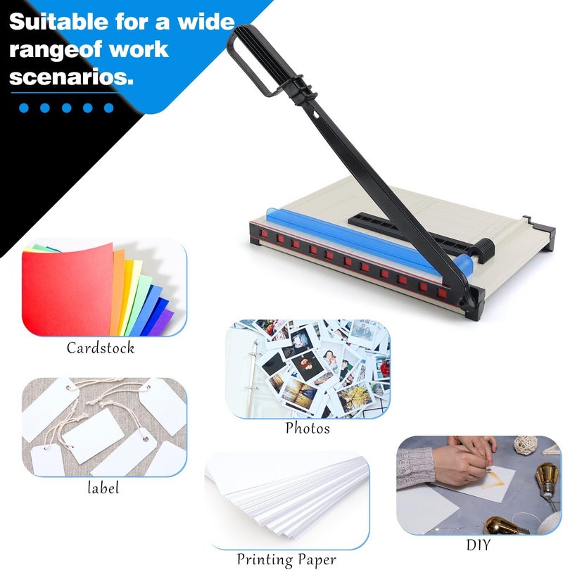 Qcdou Guillotine Paper Cutter A4, Paper Cutting Board, Heavy Duty Paper Trimmer with Safety Guard, 12 Sheets Capacity, Paper Guillotine for Cardstock, Photos, Scrapbooking, Office, Classroom, Studio - Image 5